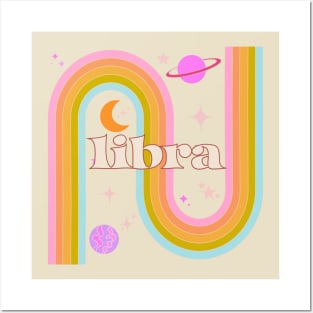 Libra 70s Rainbow with planets! Celebrate your sign with this 70s rainbow design! Posters and Art